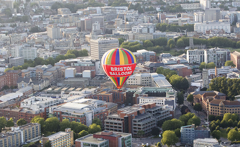Bristol Balloons hot air balloon flying over Bristol